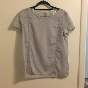 LC Lauren Conrad Gray Blouse with Lace Sleeves